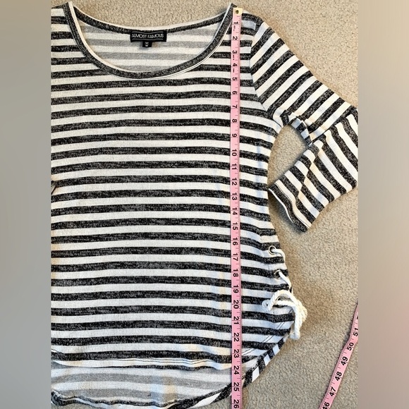 Almost Famous boho top blouse Stripe Ties Size Medium Black White - Picture 6 of 7